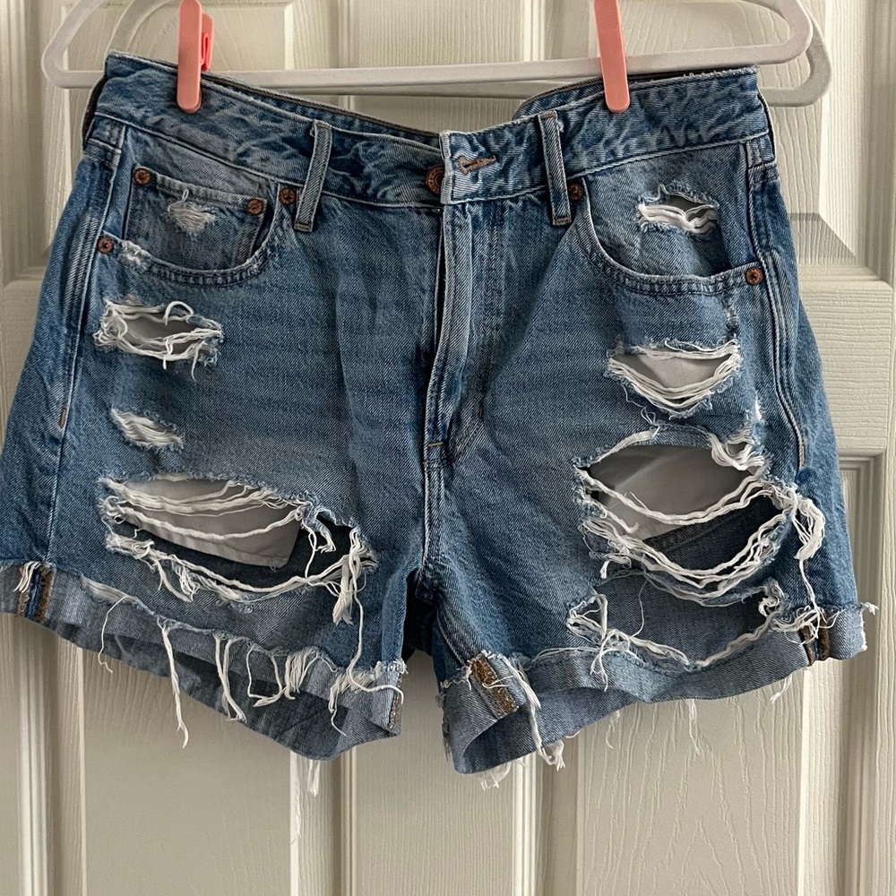 American Eagle Outfitters Blue Jean Shorts Distressed High-Waisted